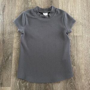 Abercrombie Kids Girls Mock Neck Ribbed Short Sleeve Top in Grey - Size: 11 / 12